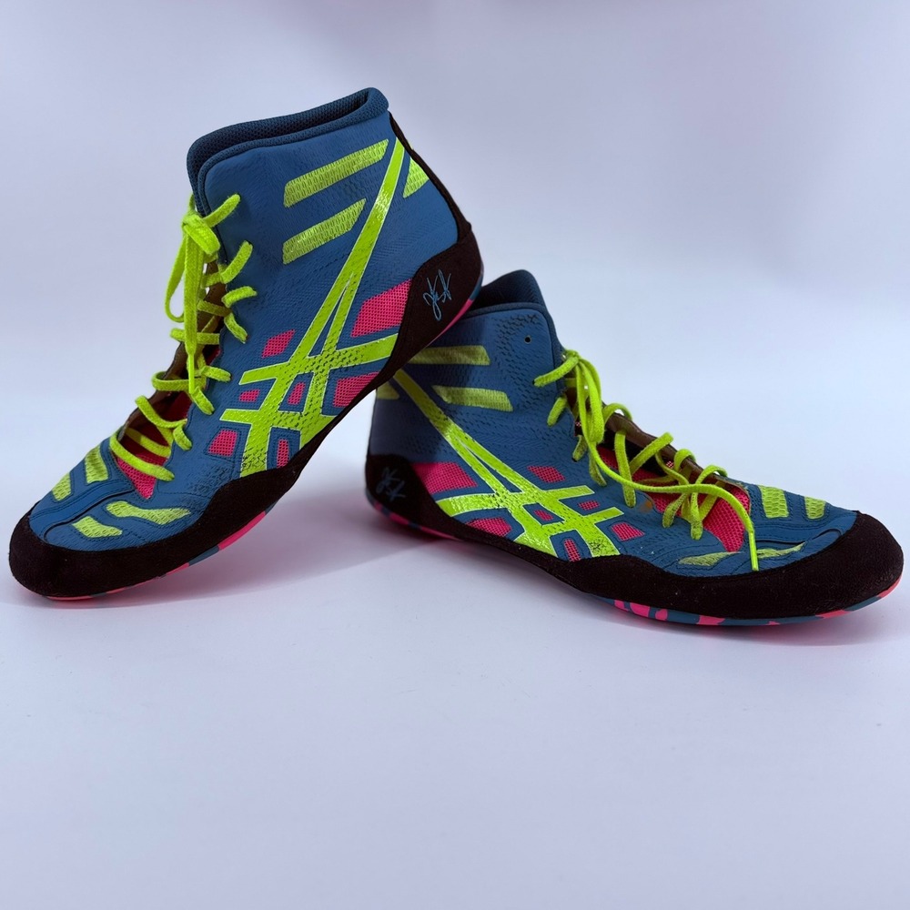 Asics JB Elite Wrestling Shoes J3A1Y Burroughs Blue Pink Yellow Men 12 Rare